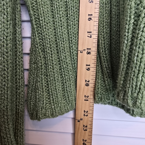VTG TWIGGY Green Knit Hoodie Sweater Women XL Ribbed Y2K Cottagecore Brat Cotton - Picture 7 of 7